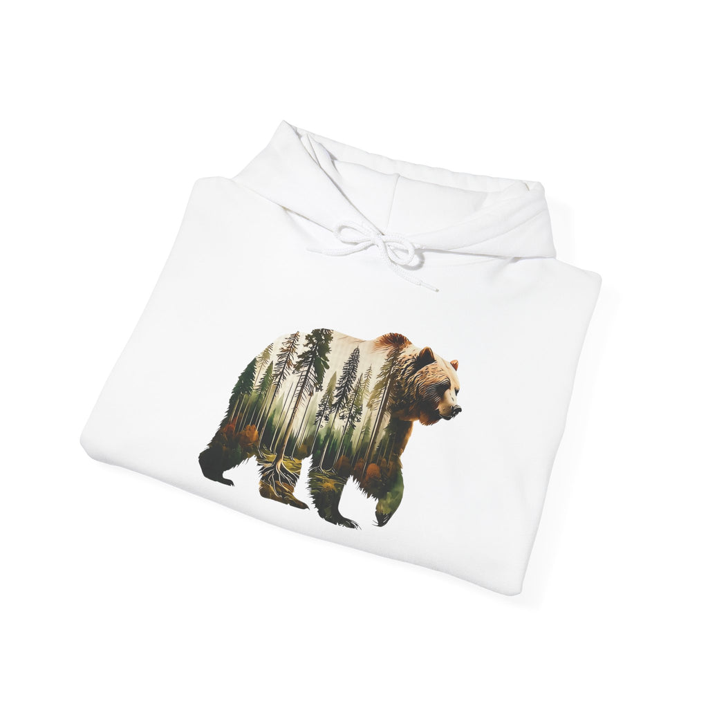 Bear Forest Silhouette Hoodie — Nature Double Exposure Graphic Sweatshirt