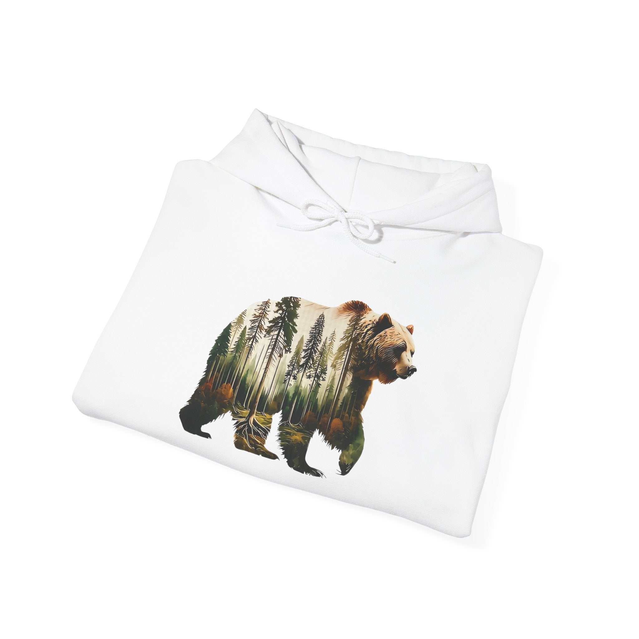 Bear Forest Silhouette Hoodie — Nature Double Exposure Graphic Sweatshirt