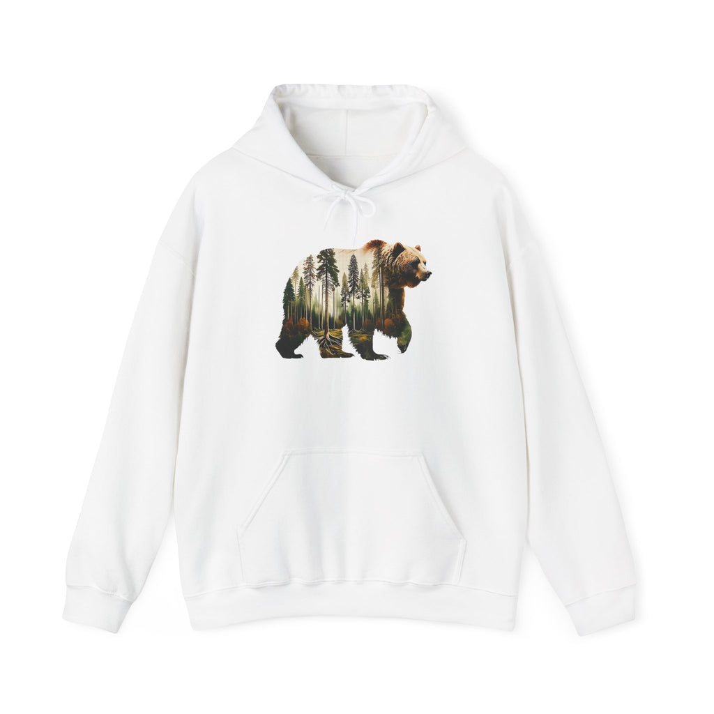 Bear Forest Silhouette Hoodie — Nature Double Exposure Graphic Sweatshirt