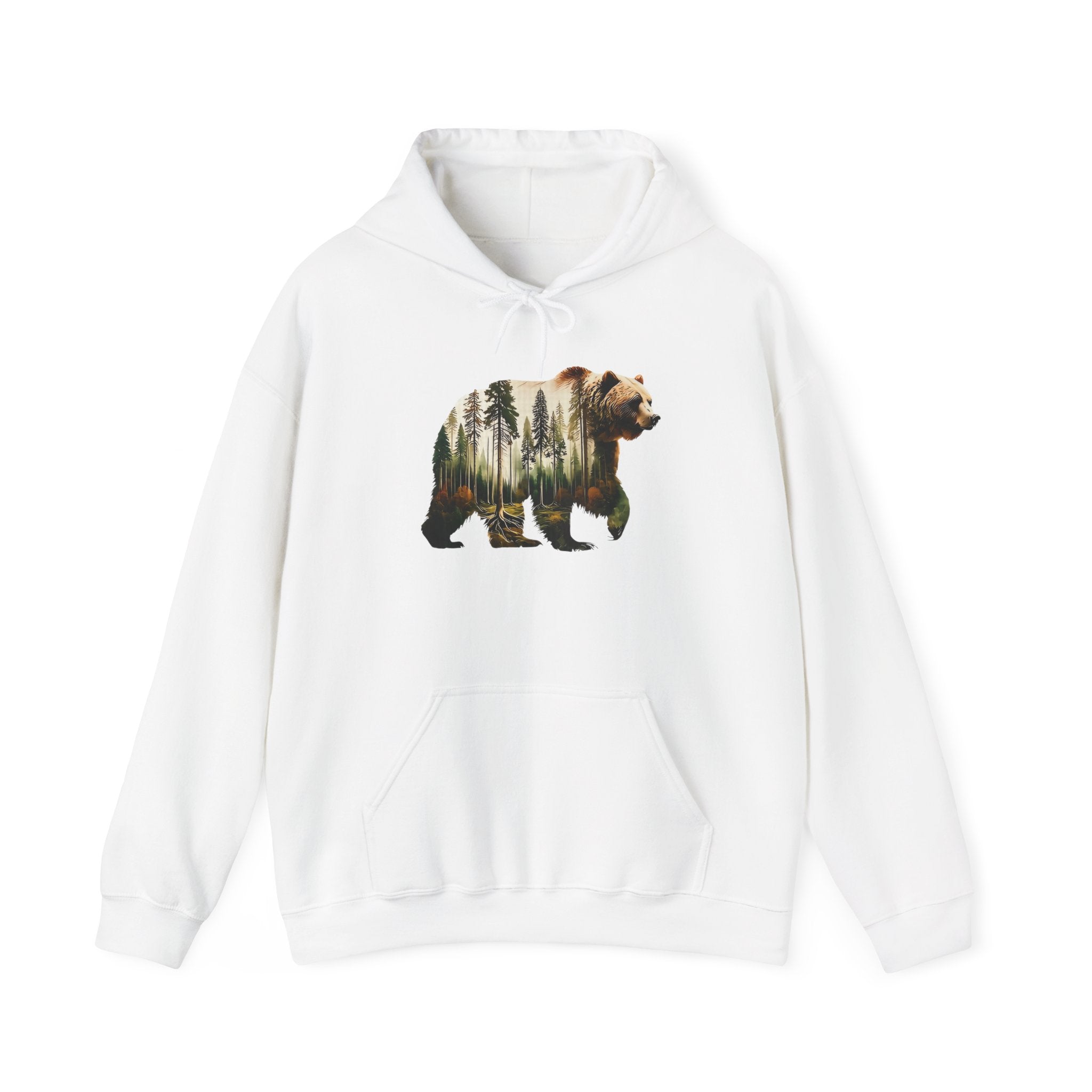 Bear Forest Silhouette Hoodie — Nature Double Exposure Graphic Sweatshirt